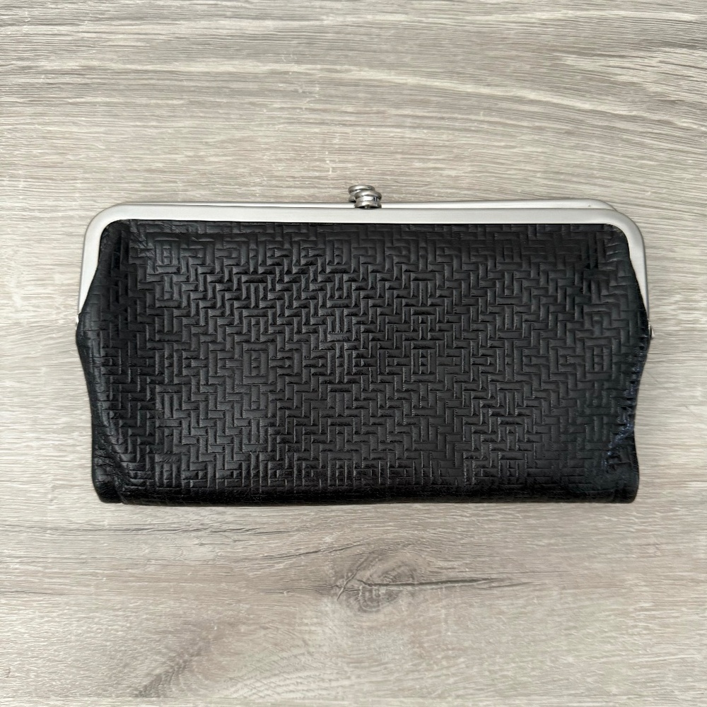 HOBO Black Woven Leather Kiss-Lock Clutch